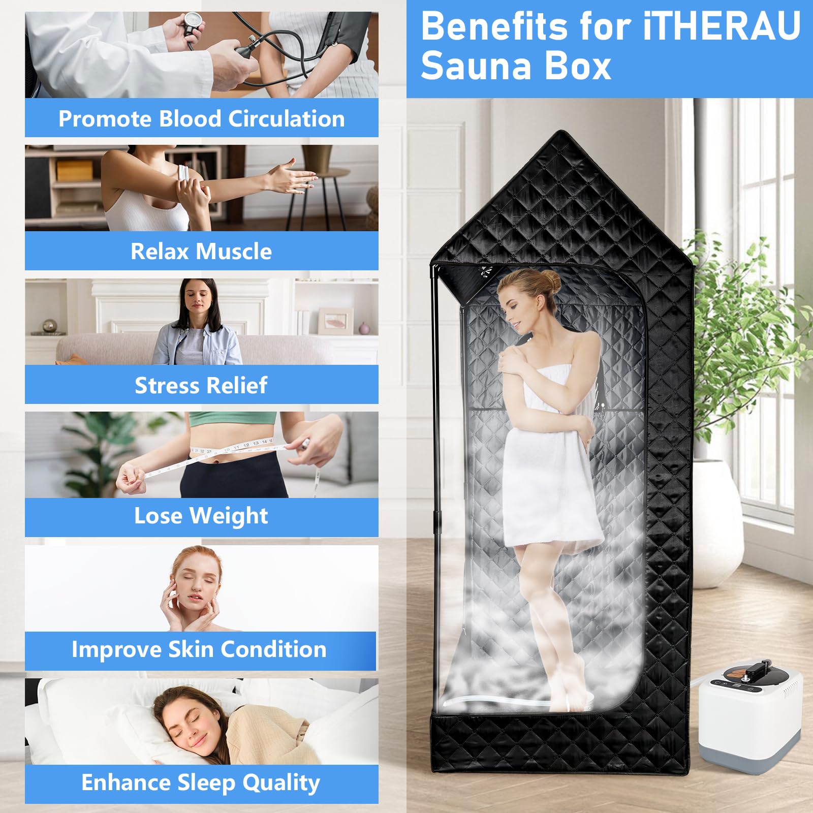 iTHERAU Personal Steam Sauna Box for Home Spa Full Body Therapy